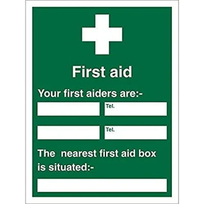 Image of Seco First Aid Your Aiders Are/The Nearest Box Is Situated Sign, 200mm x 300mm 1mm Semi Rigid Plastic,