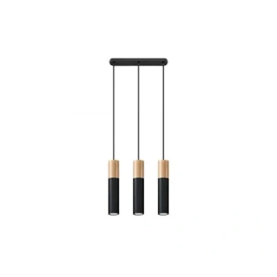 Image of Pablo Triple Hanging Pendant Light Black, Natural Wood GU10