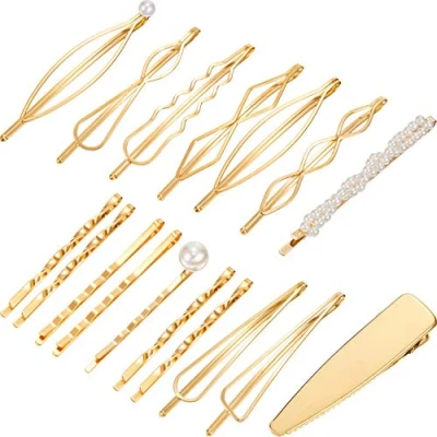 Image of Yaomiao 17 Pieces Gold Hair Pins Set Geometric Clips Bobby Pin Barrettes Metal Decorative Styling Jewelry Clamps Accessories for Women Wedding Parties