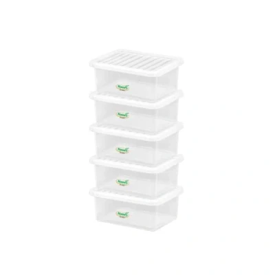 Image of Plastic Storage Boxes Crystal Clear 17L Box &amp; Lid Home Office Stackable Nestable Pack of 5