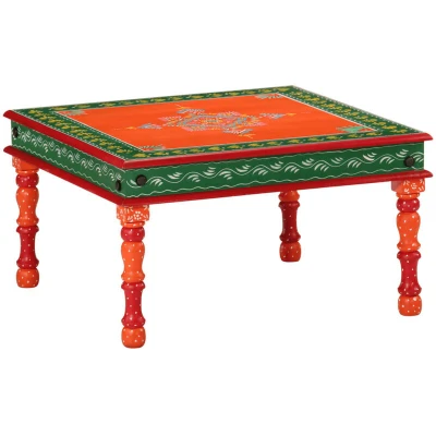 Image of vidaXL Coffee Table Orange Hand Painted Solid Wood Mango