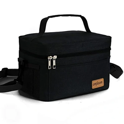 Image of Lunch Bag for Men/Women, Insulated Reusable Box Leakproof Cooler Tote Freezable with Adjustable Shoulder Strap Office Work Picnic Beach(Black)