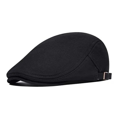Image of BOTVELA Men Newsboy Cap Cotton Flat Ivy Gatsby Driving Hat (Black)