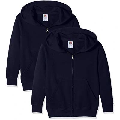 Image of Fruit of the Loom Unisex Kids Zip front Classic Hooded Sweat Pack 2, Deep Navy, 12 13 Years (Manufacturer Size:34)