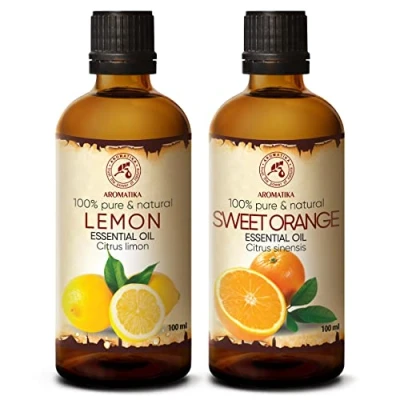 Image of Essential Oils Set Lemon Oil 100ml &amp; Orange 100% Pure Natural Best for Aromatherapy Spa Perfect Diffusers, Burners Humidifiers Body Care Good Sleep Mood