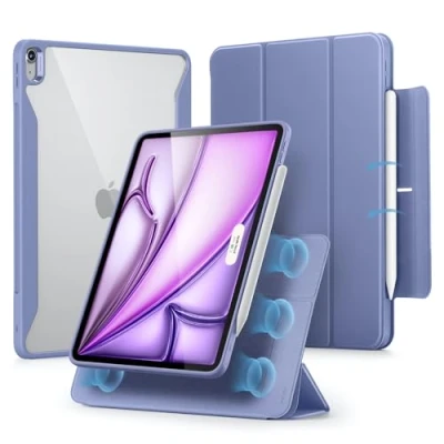 Image of ESR for iPad Air 13 inch Case, (2024) Case with Pencil Holder, Removable Magnetic Cover, Vertical Stand, Fully Supports Apple Pro and (USB C), Rebound 360 Series, Purple