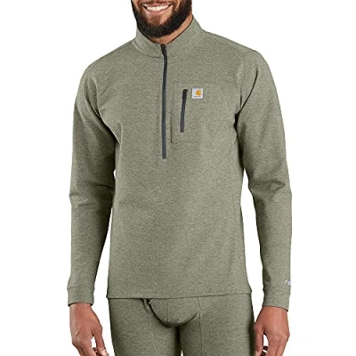 Image of Carhartt Men&#039;s Base Force Heavyweight Quarter Zip Layer Top, Burnt Olive Heather, L