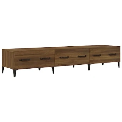 Image of vidaXL Modern TV Cabinet Brown Oak Finish Engineered Wood Material 150x34.5x30 cm Media Unit with Drawers Sturdy and Moisture Resistant Easy Assembly