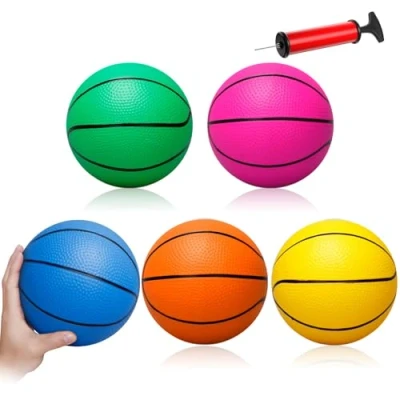 Image of 5Pcs Mini Basketball Set, 16cm Colorful Kids Toy Basketball, Inflation Soft Rubber Small for Over Door Hoop, Swimming Pool, Indoor and Outdoor (with Air Pump Needles)