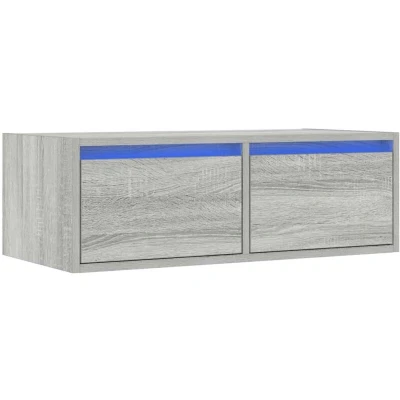 Image of vidaXL grey sonoma tv cabinet led lights engineered wood wall mounted stand 75x35.5x25 cm modern design spacious storage living room furniture