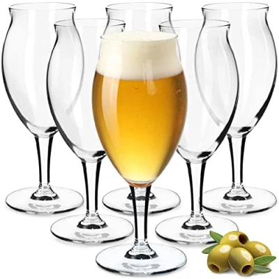 Image of KADAX Stemmed Beer Glasses 410 ml, Transparent Pint for Ales, Lagers and Stouts, Large Glassware with Stem Craft (Set of 6)