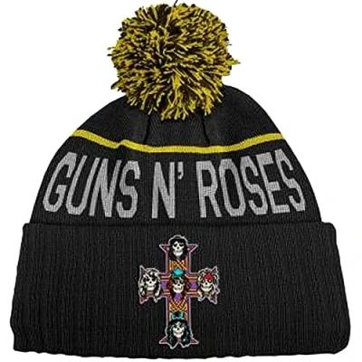 Image of Rock Off Trade Guns N Roses Beanie Hat Appetite Cross Band Logo Official Black Bobble One Size