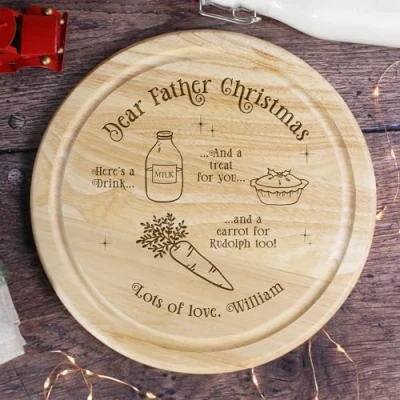 Image of eBuyGB Dear Father Christmas Personalised Eve Plate, Xmas Platter, Board, Santa&#039;s Milk &amp; Mince Pie, Rudolph&#039;s Carrot, 25cm