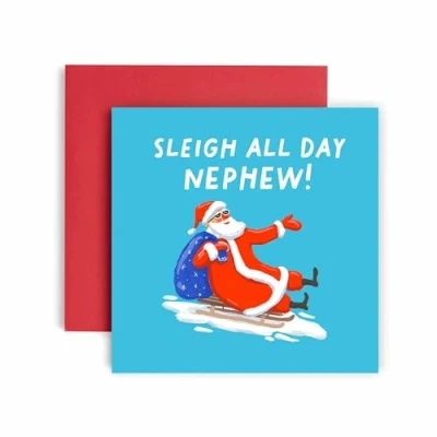 Image of Huxters Christmas Cards for Men Sleigh All Day Funny Card him Nephew Best Friend Fun 14.8cm (Nephew)