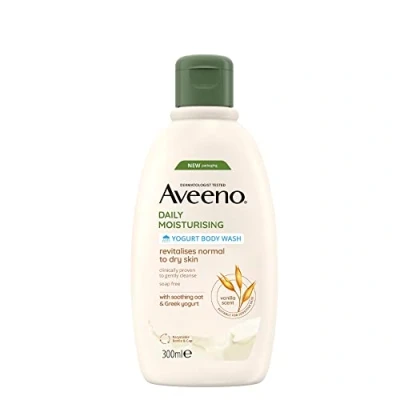 Image of Aveeno Daily Moisturising Yogurt Body Wash (1x 300ml), Gentle with Soothing Colloidal Oatmeal and Probiotic Greek Yogurt, Apricot Honey Scented Cleanser for Sensitive Dry Skin