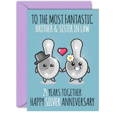 Image of Cute Silver Anniversary Card for Brother &amp; Sister In Law 25 Years Together Happy 25th Wedding Cards Brother, A5 Greeting Anniversaries