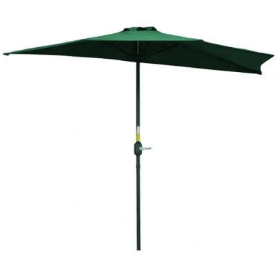 Image of Outsunny 3(m) Half Parasol Semi Round Umbrella Patio Metal Frame Crank Handle for Balcony NO BASE INCLUDED, Green