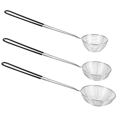 Image of Falygda 3 Piece Round Hot Pot Strainer Steel Asian Spider Skimming Spoon Set, Mesh