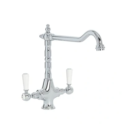 Image of Milano Elizabeth Traditional Lever Handle Kitchen Sink Mixer Tap Swivel Spout Chrome White