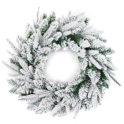 Image of SHATCHI 55cm Christmas Wreath Lapland Fir for Fireplaces Home Wall Door Stair Snow Flock Artificial Xmas Tree Garden Yard Decorations