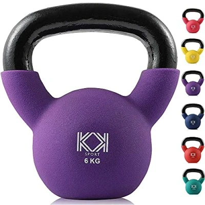 Image of KK Kettlebells Cast Iron Neoprene Coated Weights Lifting Strength Training Home Gym Exercise (6Kg, Purple)