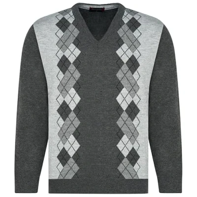 Image of Mens Knitted V Neck Jumper Long Sleeve Sweater Cardigan Grey