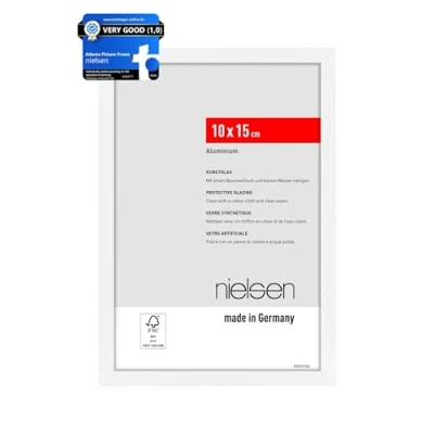 Image of nielsen Atlanta Photo Frame 4x6, 10x15cm Aluminium Picture Frame, White with Protective Acrylic Glazing and Push Turn Clips Matt