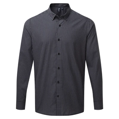 Image of Premier Mens Maxton Check Long Sleeve Shirt (Steel/Black) Blue/Dark Grey Size Large