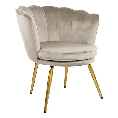 Image of Genesis Flora Accent Tub Chair With Petal Back Armchair Golden Chrome Finish Metal Tube Legs (Taupe)