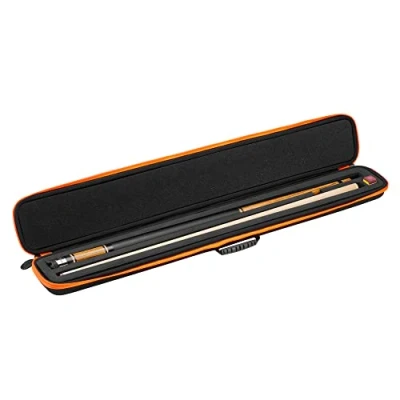 Image of Casemaster Parallax Billiard/Pool Cue Case 600D Oxford Heavyweight Polyester Fabric and Padded Interior, Holds 1 Complete 2 Piece (1 Butt/1 Shaft), Black with Orange Trim