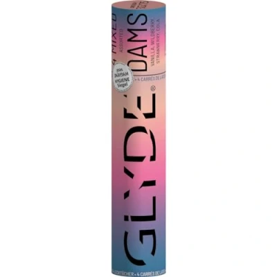 Image of Glyde Dams Mix 4 Latex Protective Wipes Coloured Lick Cloths with Fragrance (Cola, Strawberry, Vanilla, Wild Berry), Yellow, purple, pink, black, 25cm x 15cm