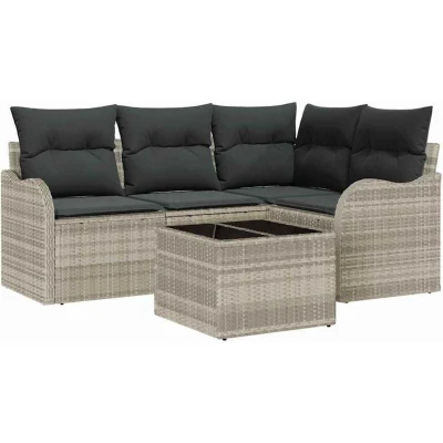 Image of vidaXL 5 Piece Garden Sofa Set with Cushions Grey Poly Rattan