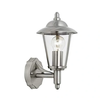 Image of HARVIE Traditional Polished Stainless Steel Finish Outdoor Garden Porch Weatherproof Wall Uplight Lantern IP44 Rated