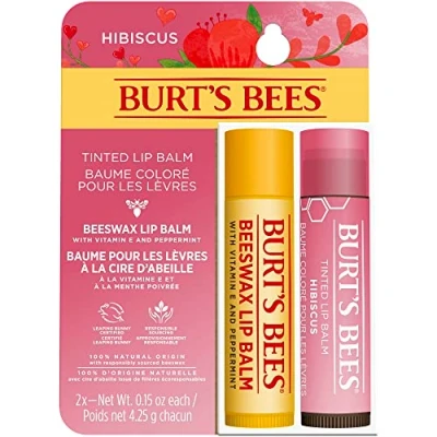 Image of Burt&#039;s Bees Lip Balm Multipack, Beeswax &amp; Hibiscus Tinted Balm, Gift Set Value Duo Pack, 2x4.25g