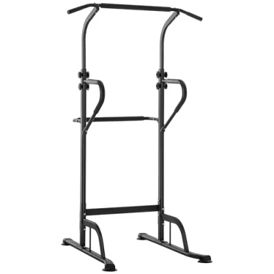 Image of HOMCOM Power Tower Dip Station Pull Up Bar Multi Function Push Equipment with Adjustable Height for Home Gym Strength Training Workout Fitness