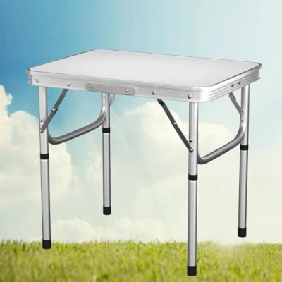 Image of EFAN 2ft Folding Camping table 60(L) x 45(W) cm, Adjustable Height 26/56cm, Portable Picnic with Carry Handle, For Indoor Outdoor Garden Party BBQ, White