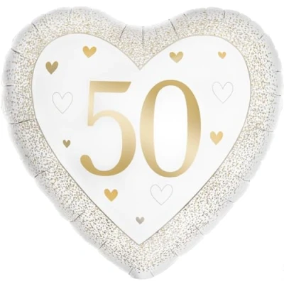 Image of 18&quot; Happy 50th Anniversary Heart Gold Foil Balloon