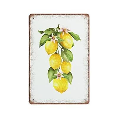 Image of Dreacoss Lemon Tin Signs Bunch Summer Fruit Sign Leaf Greenery Funny Vintage Metal Plaqu Poster Wall Art Pub Bar Kitchen Garden Bathroom Home Decor, 140mm x 200mm