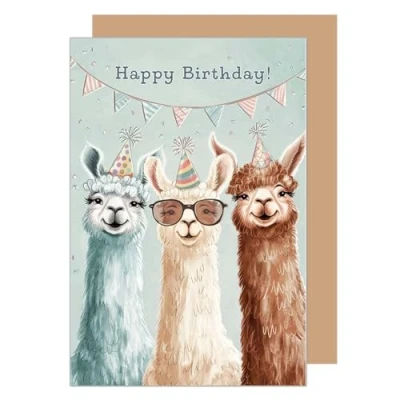 Image of Edition Seidel Premium Birthday Card with Envelope. Greeting Saying Man Woman Child Lamas (G3630 SW024)