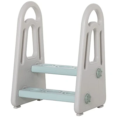 Image of HOMCOM Kids Toddler Step Stool Ladder Kitchen Helper for Toilet Potty Training Bathroom Sink Bedroom Blue and Grey