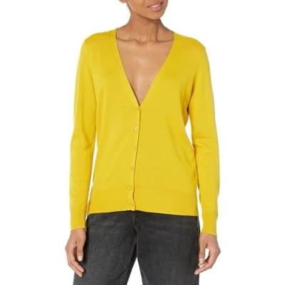 Image of Amazon Essentials Women&#039;s Lightweight V Neck Cardigan Jumper (Available in Plus Size), Dark Yellow, M