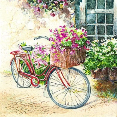 Image of 20 Serviettes Flower Bike Bicycle Flower/Floral/Bicycle/Vintage 33 x cm