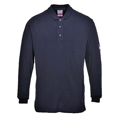 Image of Portwest FR10 Flame Resistant Anti Static Long Sleeve Polo Shirt Navy, 4X Large