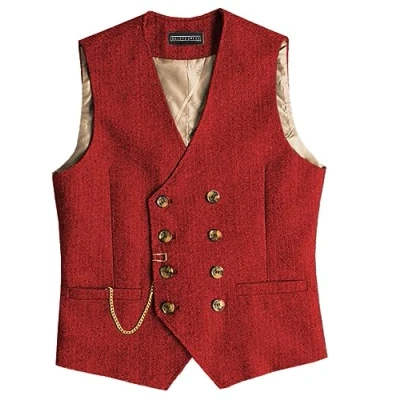 Image of Mens Classic Vintage Suit Waistcoat Double Breasted Vest for Wedding and Party(Red,XXXL)