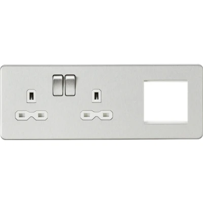 Image of KnightsBridge Screwless 13A 2G DP Socket + Modular Plate Brushed Chrome, White Insert