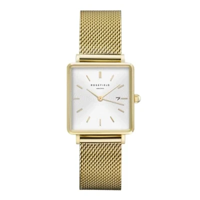 Image of Rosefield Women&#039;s Watch The Boxy Gold Square Case White Dial &amp; Mesh Strap QWSG Q03