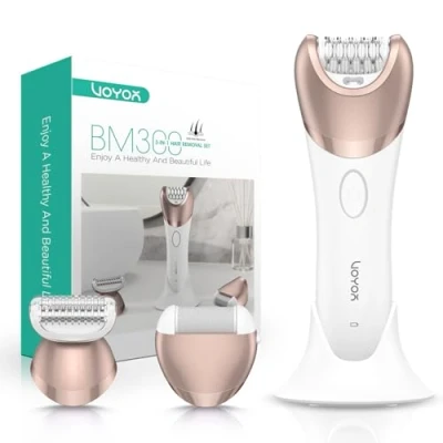 Image of VOYOR Epilator for Women Cordless &amp; Rechargeable, Hair Removal with 30 Tweezers,3 in 1 Epilators Electric Lady Shaver and Foot File,Hair Device Arm Leg BM300 (Champagne Gold)