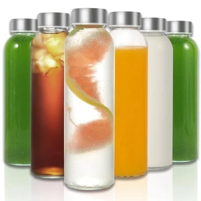 Image of LIMILI Glass Bottles with Lids, 6 Pack 500ml Stainless Steel Water Lids Leak Proof Reusable Drinking for Hot Cold Drinks Work Gym Home (A)