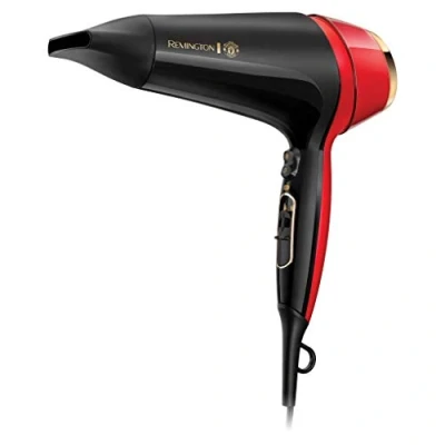Image of Remington Manchester United Thermacare Pro 2400 Ionic Hair Dryer Performance Variable Heat and Speed Settings Including Storage Bag, Black Red