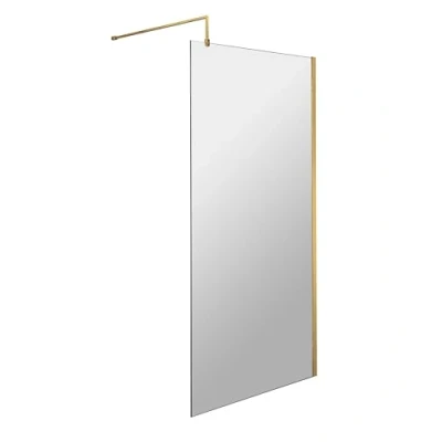 Image of Wetroom 8mm Toughened Safety Glass Screen and Support Bar 800mm x 1850mm Brushed Brass